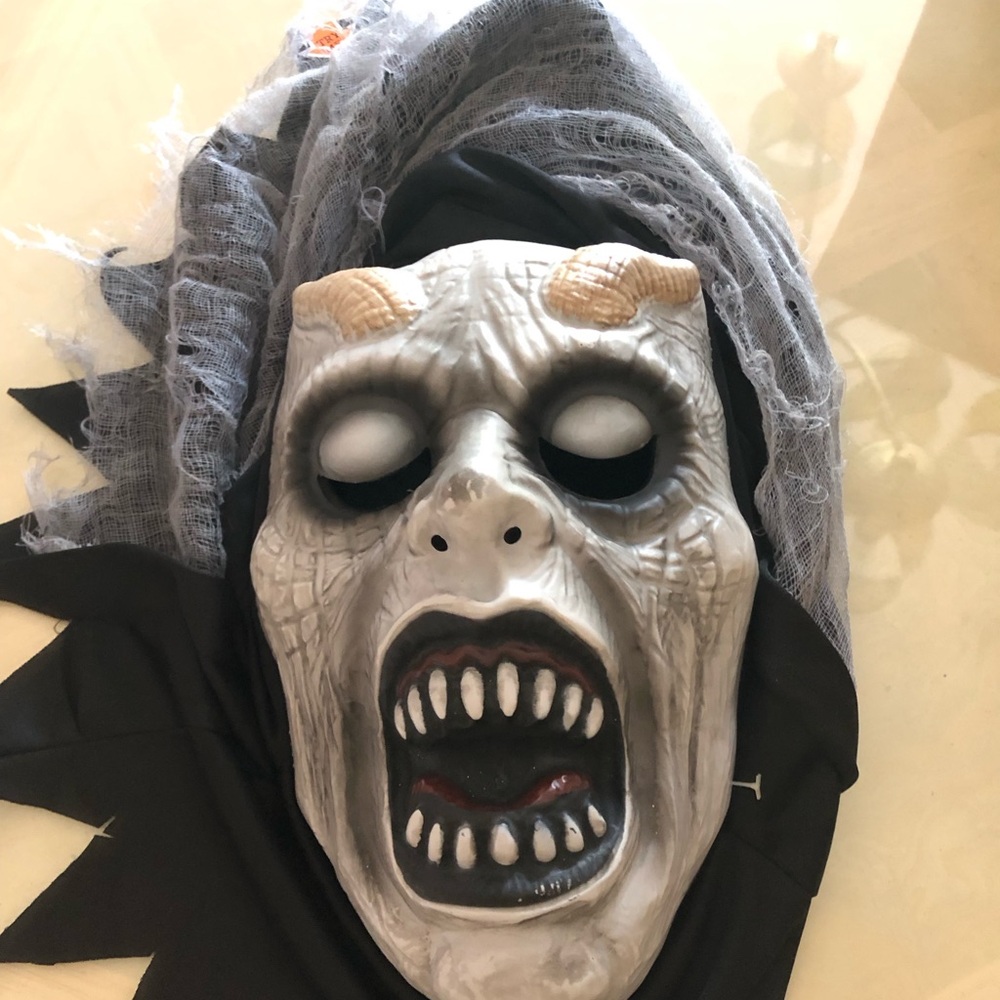 Scary Demon Face Kids Costume Mask in Gray and Black